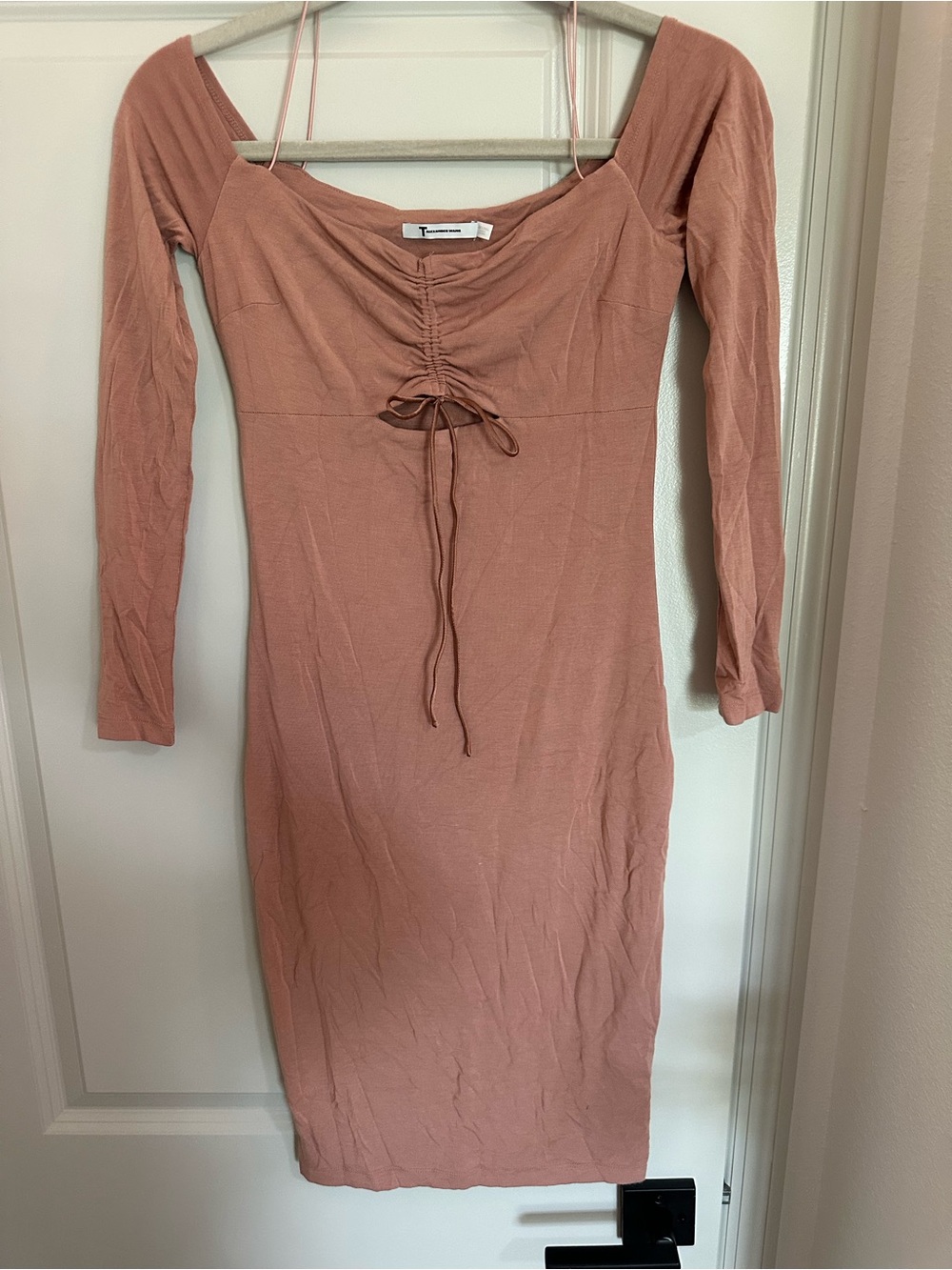 Alexander Wang Dusty Rose Midi Bodycon Dress with Ruched Front